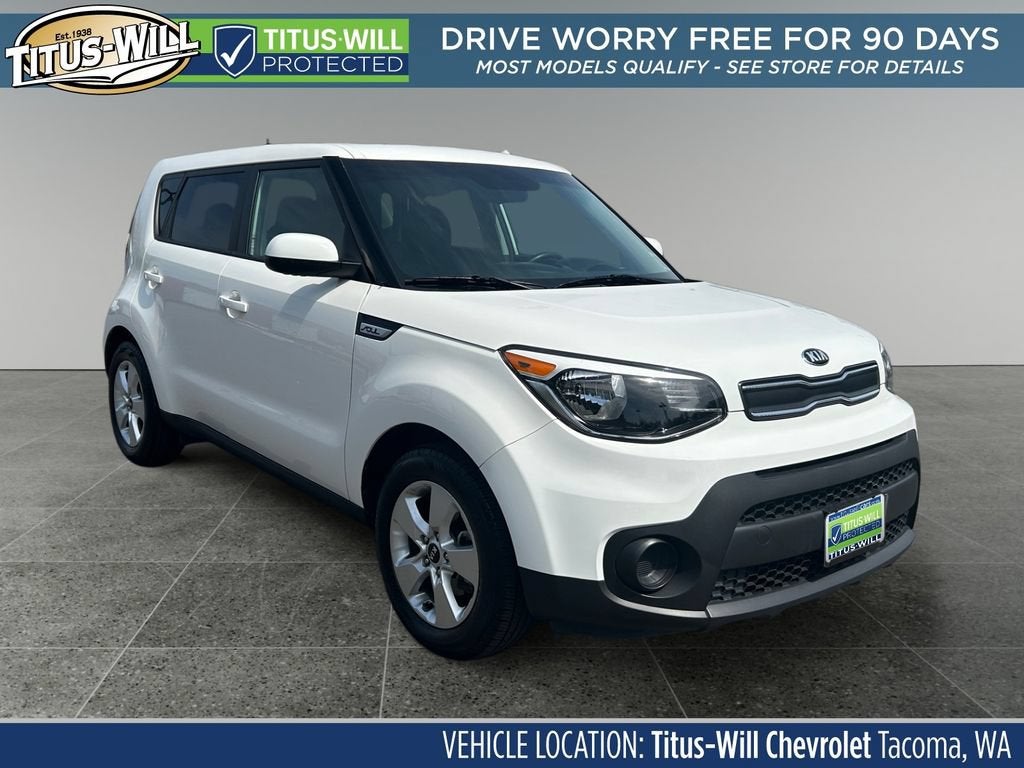 2019 Kia Soul Base in White — front three-quarter view