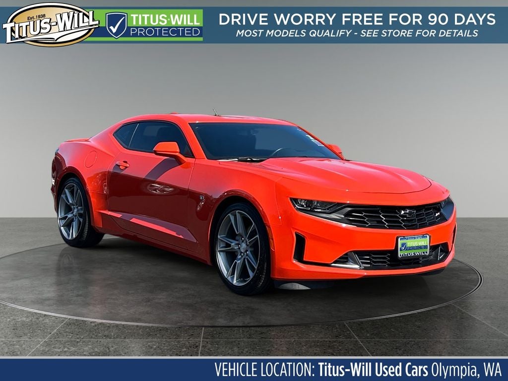 2021 Chevrolet Camaro 1LT in Crush — front three-quarter view