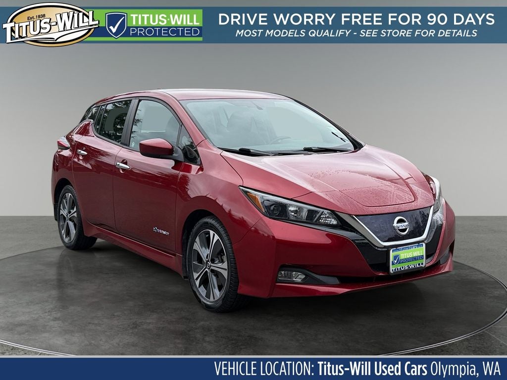 2019 Nissan Leaf SV in Scarlet Ember Tintcoat — front three-quarter view