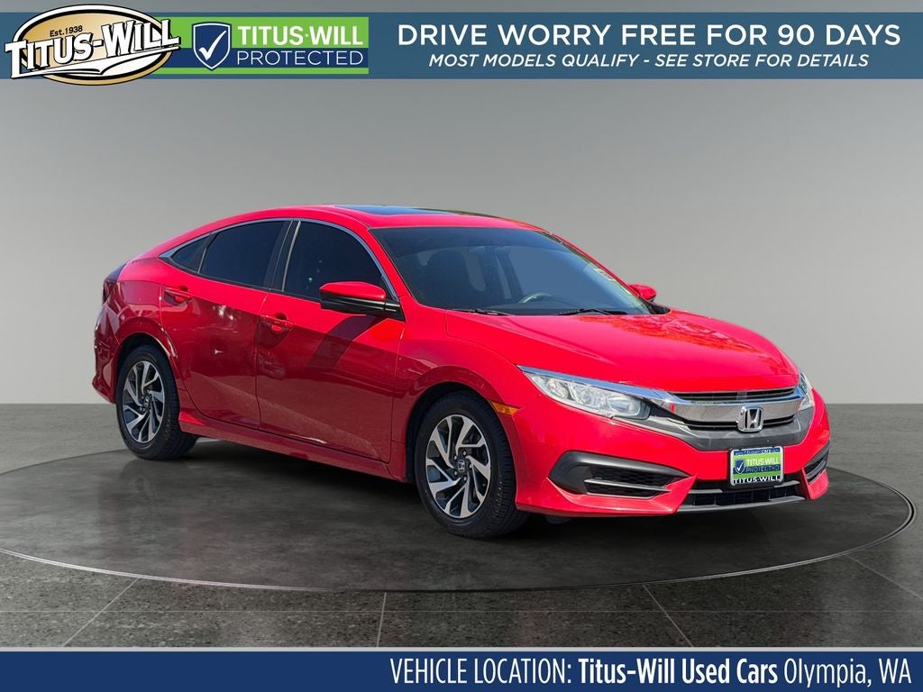 2016 Honda Civic EX in Red — front three-quarter view