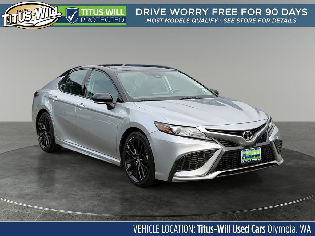 2021 Toyota Camry XSE in Celestial Silver Metallic — front three-quarter view