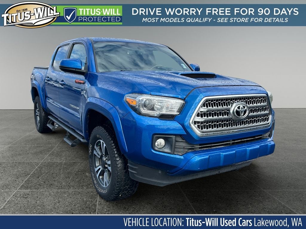 2017 Toyota Tacoma TRD Sport in Blazing Blue — front three-quarter view