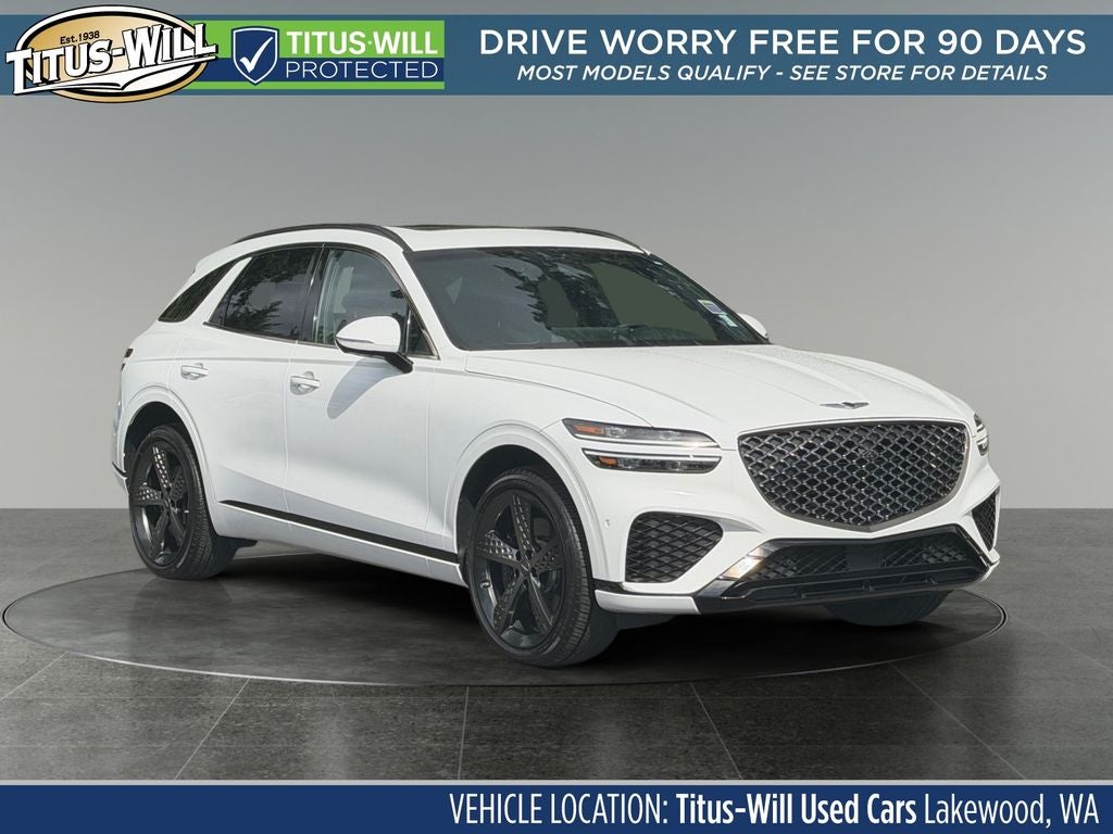 2025 Genesis GV70 3.5T Sport in White — front three-quarter view