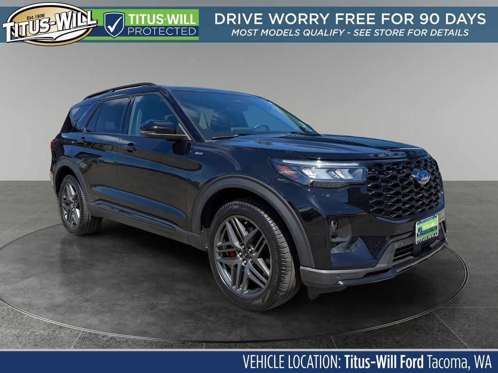 2025 Ford Explorer ST-Line in Black Metallic — front three-quarter view