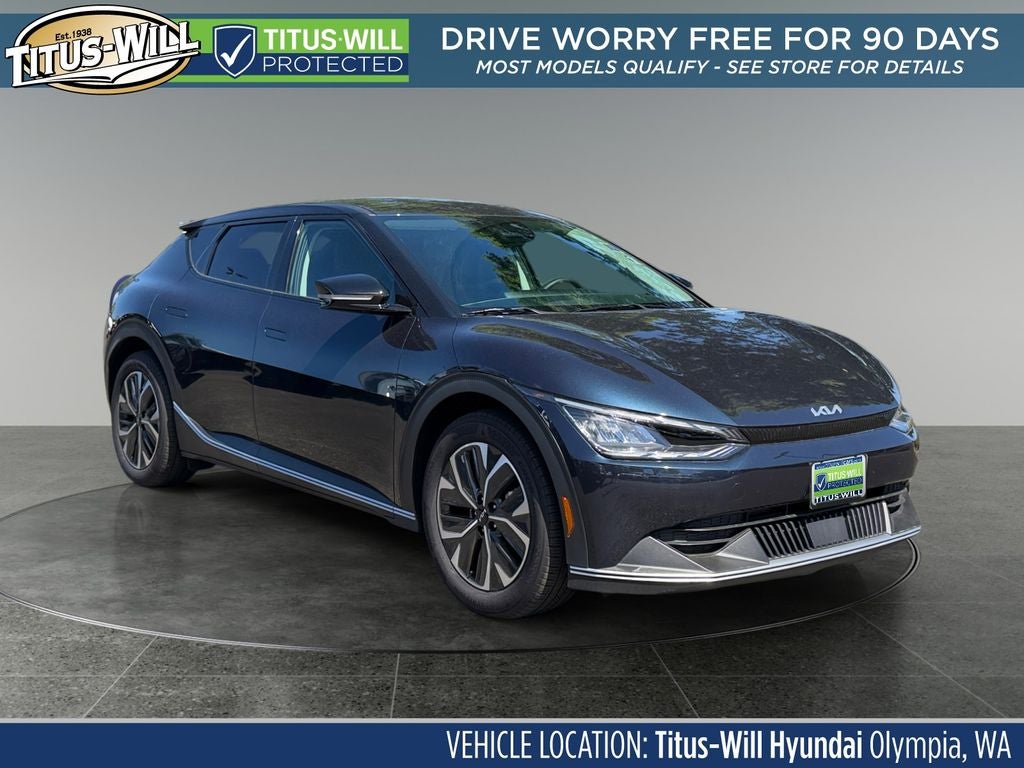 2024 Kia EV6 Light in Gravity Blue — front three-quarter view