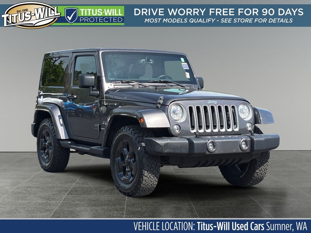 2018 Jeep Wrangler JK Sahara in Crystal Metallic — front three-quarter view