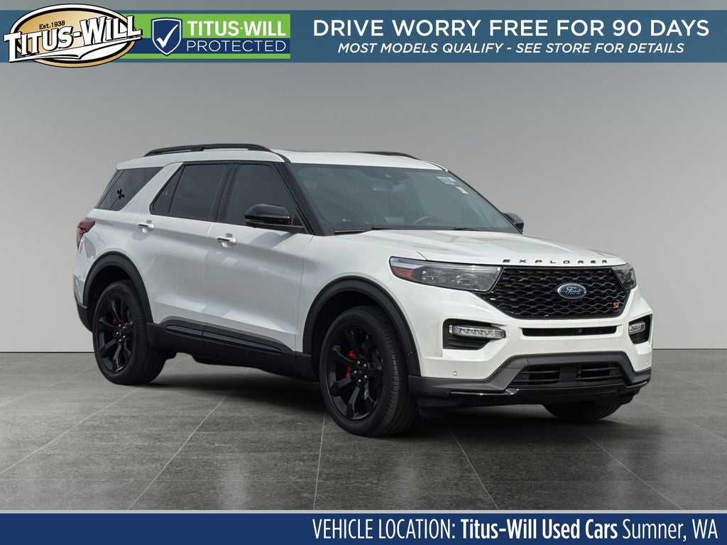 2023 Ford Explorer ST in White Metallic — front three-quarter view