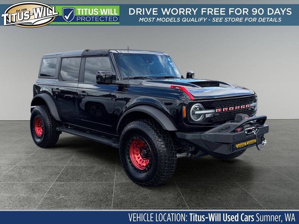 2022 Ford Bronco Wildtrak in Shadow Black — front three-quarter view
