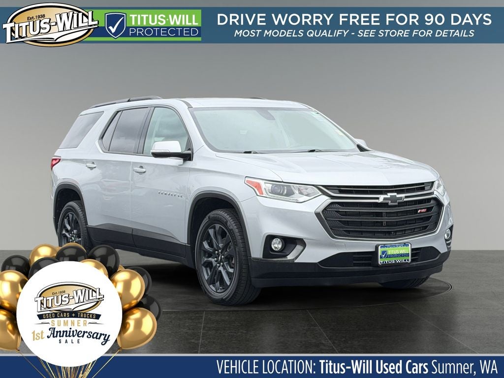 2019 Chevrolet Traverse RS 2LT in Silver Ice — front three-quarter view