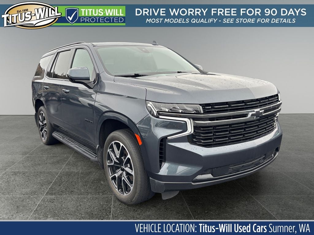2021 Chevrolet Tahoe RST in Satin Steel Metallic — front three-quarter view
