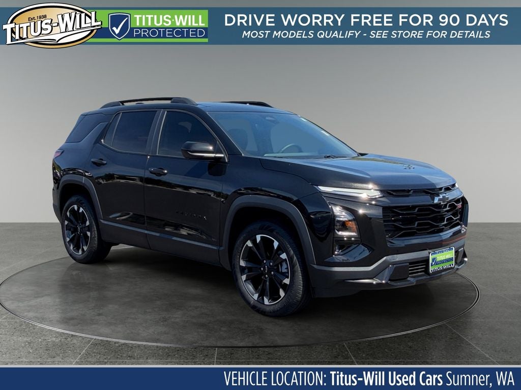 2025 Chevrolet Equinox RS in Black Metallic — front three-quarter view