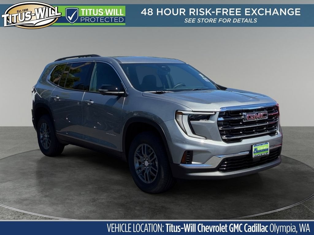 2026 GMC Acadia Elevation in Sterling Metallic — front three-quarter view