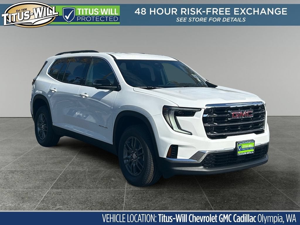 2026 GMC Acadia Elevation in Summit White — front three-quarter view