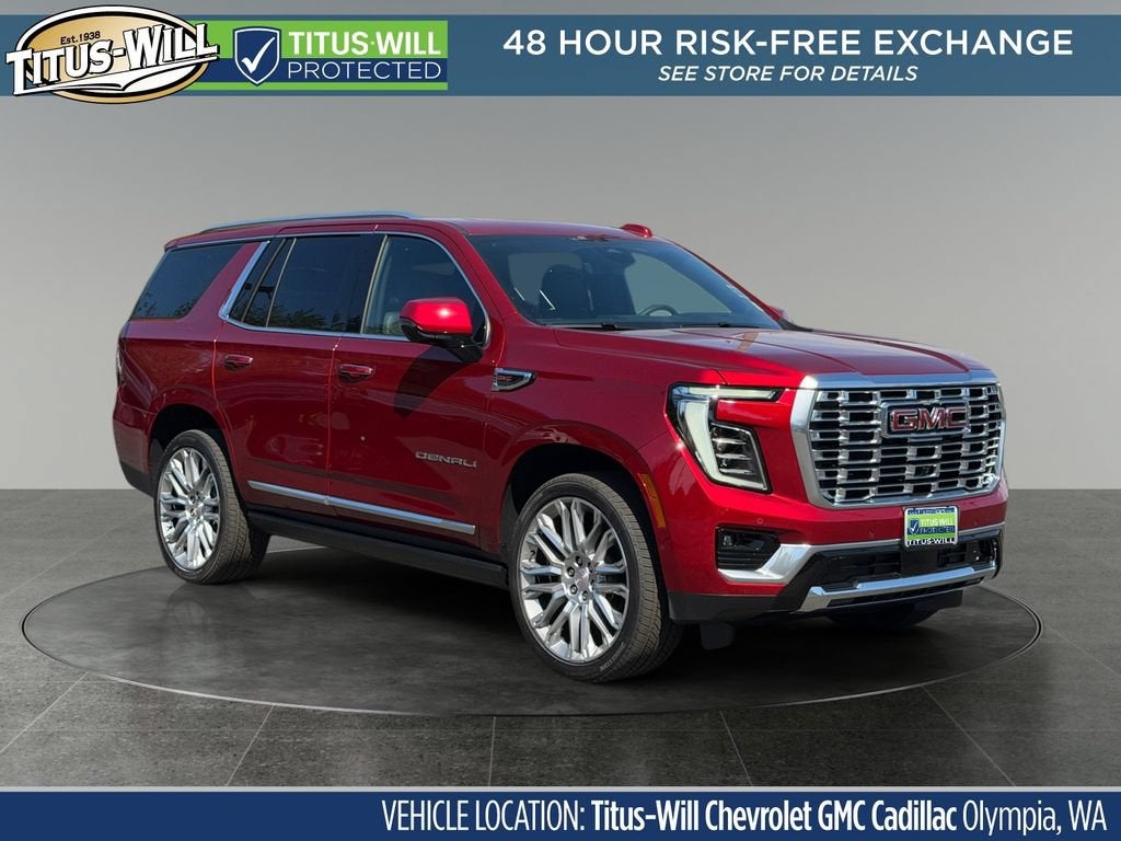2026 GMC Yukon Denali in Volcanic Red Tintcoat — front three-quarter view