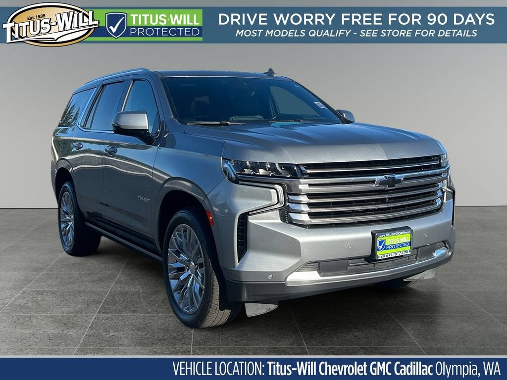 2023 Chevrolet Tahoe High Country in Sterling Gray Metallic — front three-quarter view