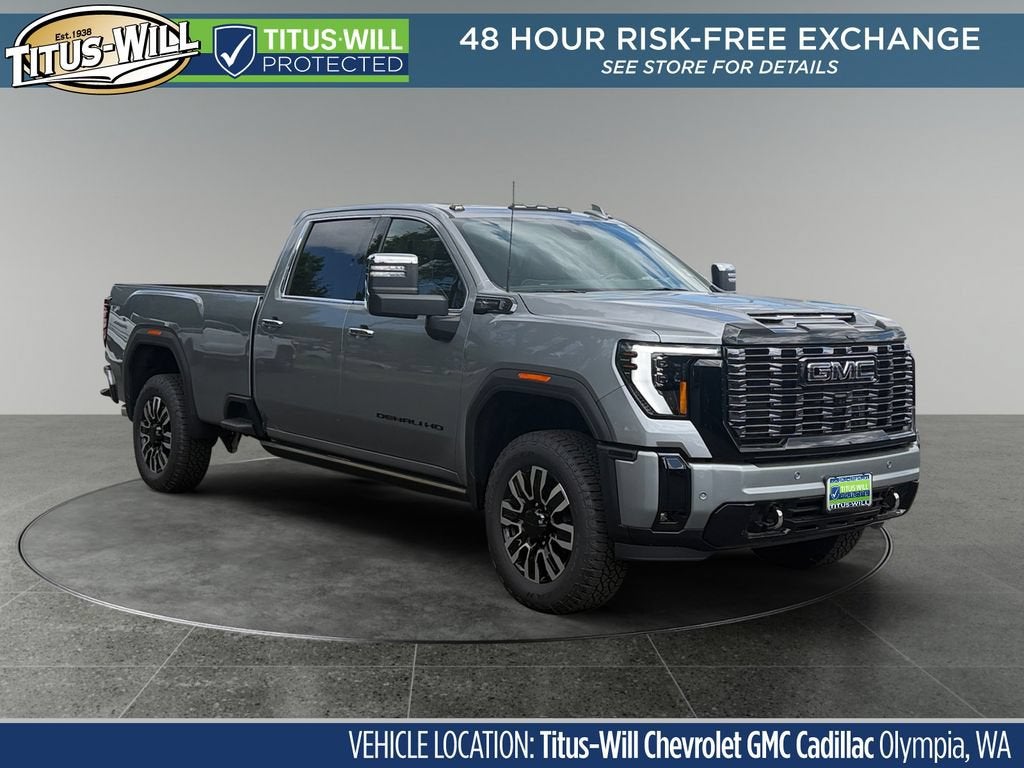2026 GMC Sierra 3500 HD Denali Ultimate in Sterling Metallic — front three-quarter view