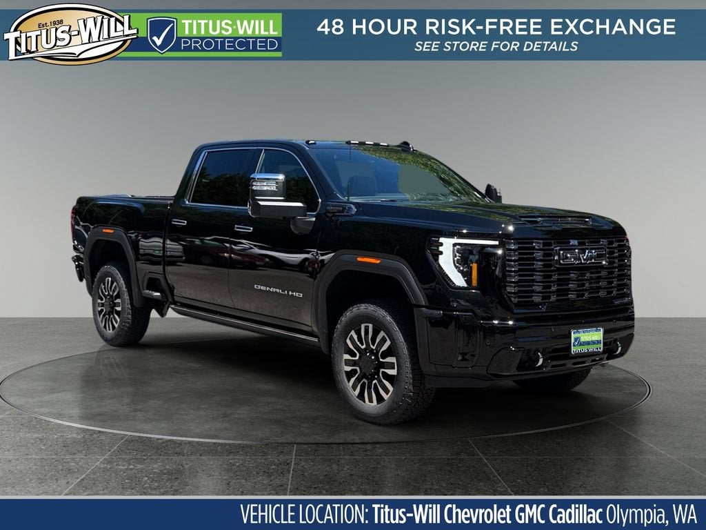 2026 GMC Sierra 3500 HD Denali Ultimate in Onyx Black — front three-quarter view