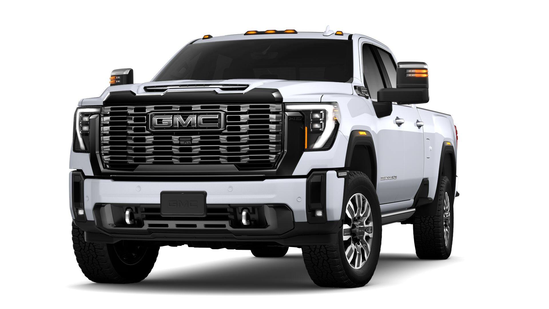 2026 GMC Sierra 3500 HD Denali Ultimate in Glacier White Tricoat — front three-quarter view