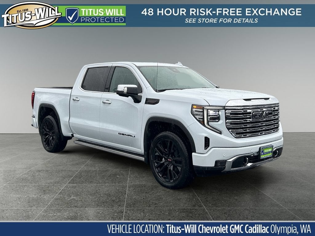 2026 GMC Sierra 1500 Denali in Glacier White Tricoat — front three-quarter view