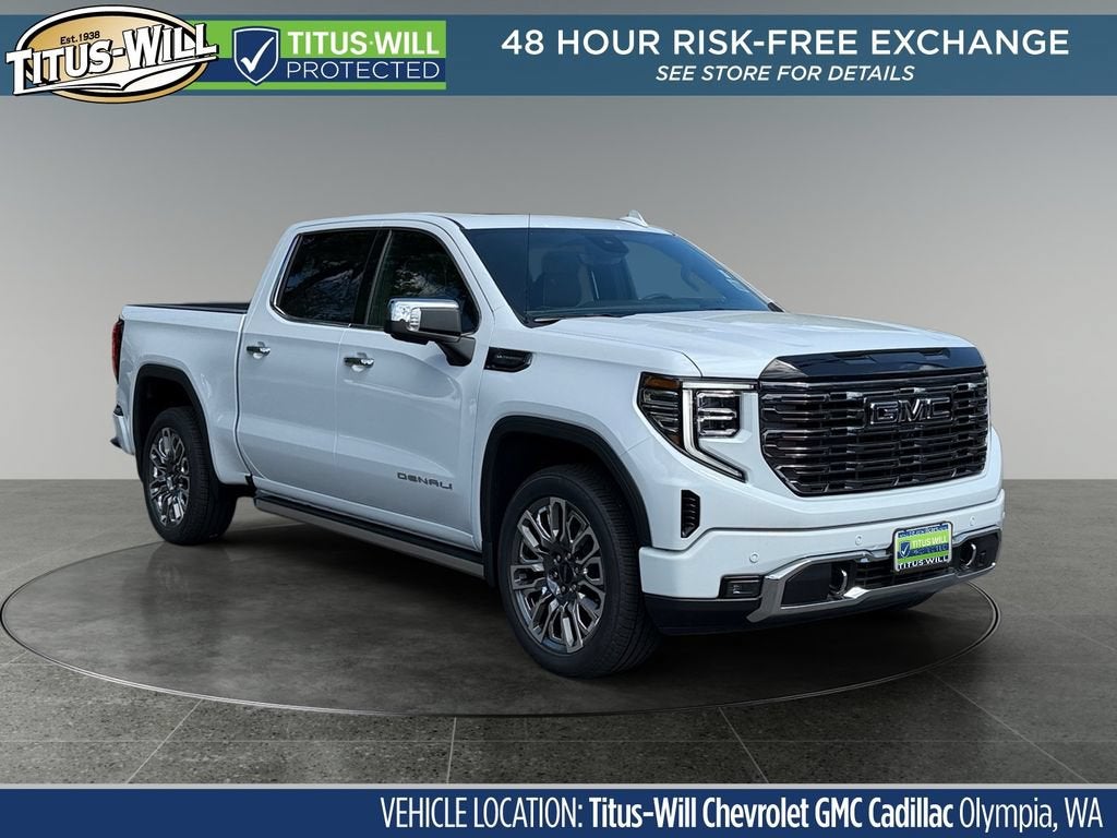 2026 GMC Sierra 1500 Denali Ultimate in Glacier White Tricoat — front three-quarter view