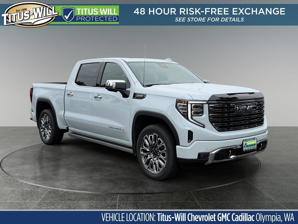 2026 GMC Sierra 1500 Denali Ultimate in Glacier White Tricoat — front three-quarter view