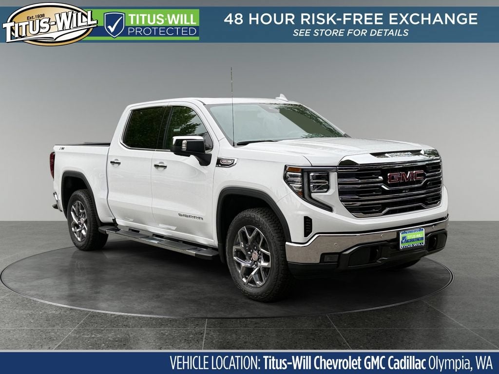 2026 GMC Sierra 1500 SLT in Summit White — front three-quarter view